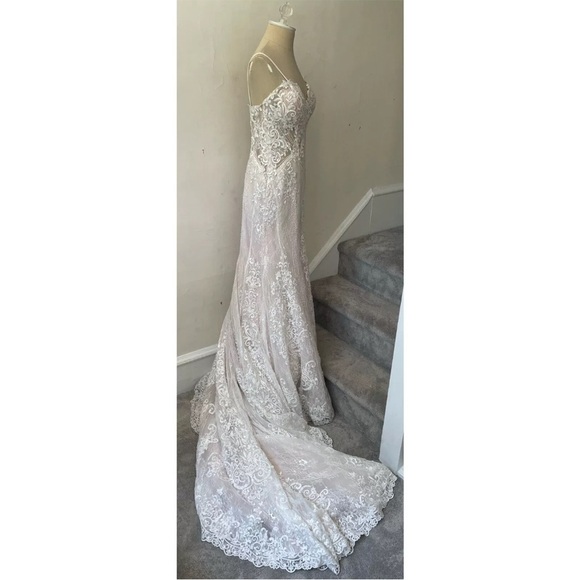 Essense of Australia Ivory Sheer Corset Linear Beading Wedding Dress D2366 Sz 12 - Picture 2 of 11